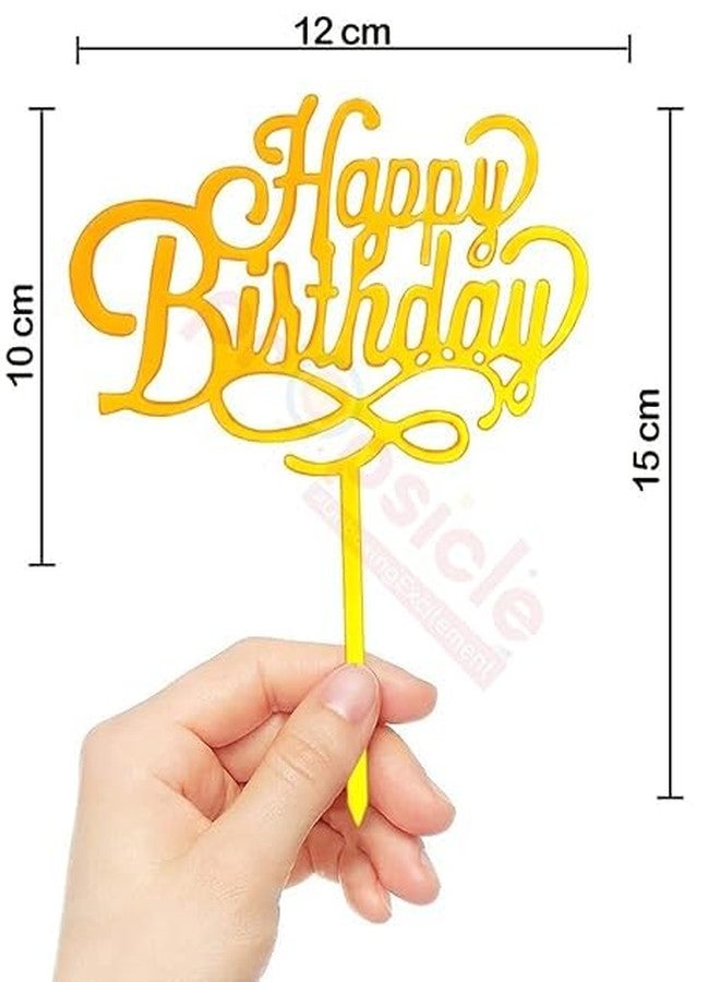 BRIJBAZAAR Happy Birthday Acrylic Elegant Cake Topper Pack of 1 Golden Cake Decoration item - Image 2
